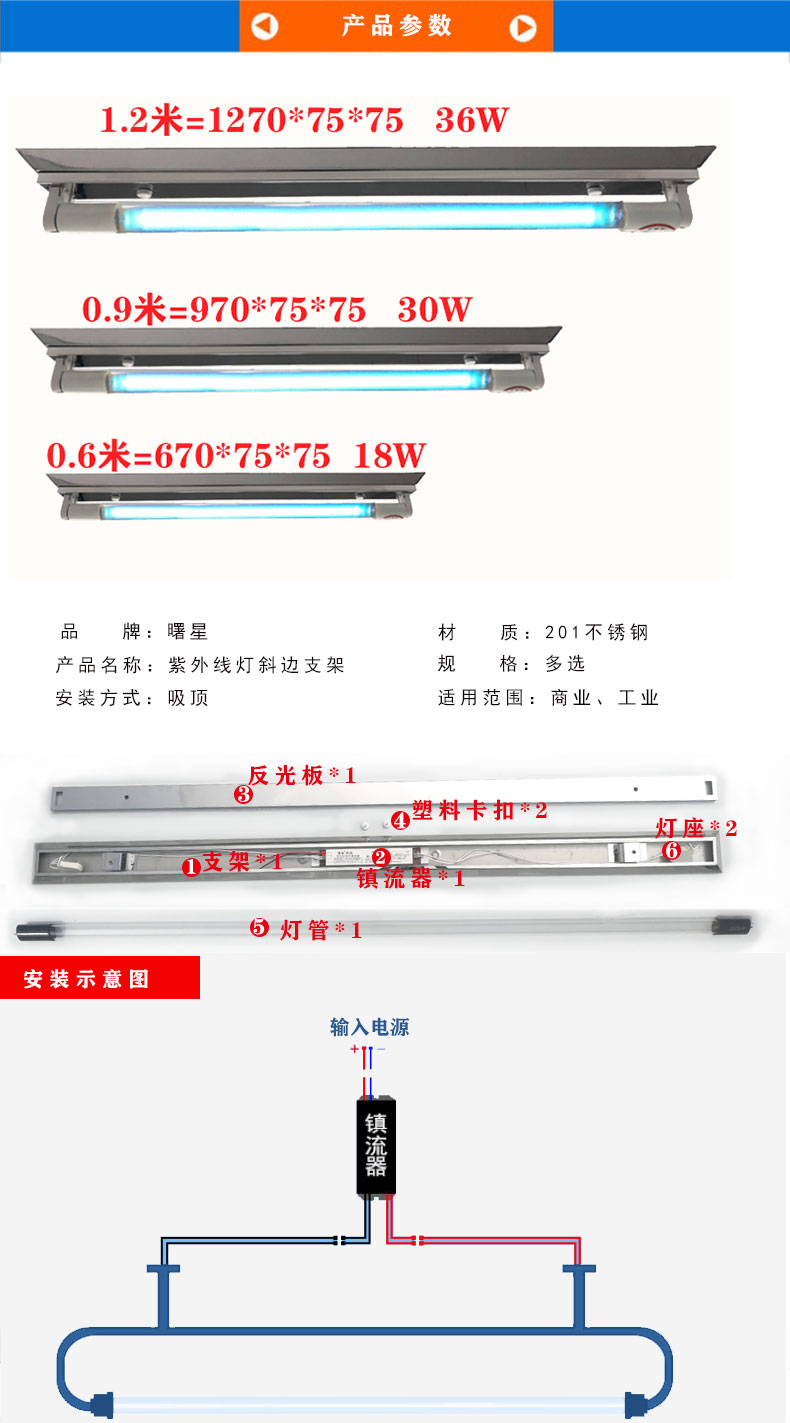 不銹鋼斜邊紫外線燈殺菌燈